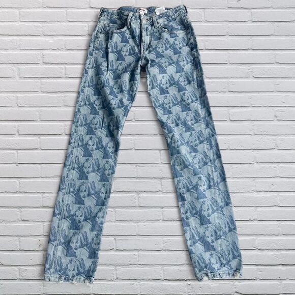 Pleasures x Guess Originals Drew Barrymore Print SS21 Unisex Denim Jeans - Picture 1 of 8